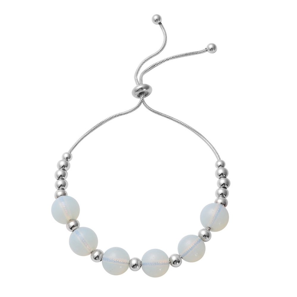 Opalite 9-11mm Beaded Bolo Bracelet in Stainless Steel 53.60 ctw  E495